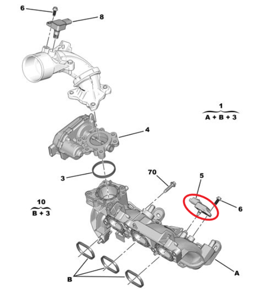 Peugeot 3008 (2024-2025) 1.2 Benzinli Hybrid Emme Manifoldu Hava Basınç Sensörü (Orijinal)