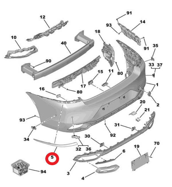 DS9 (2020-2025) Arka Tampon Sağ Çıtası (Orijinal)