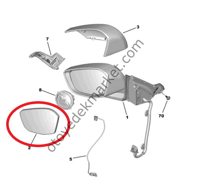 Peugeot 308 (2022-2025) Sol Dikiz Aynası Camı (Orijinal)