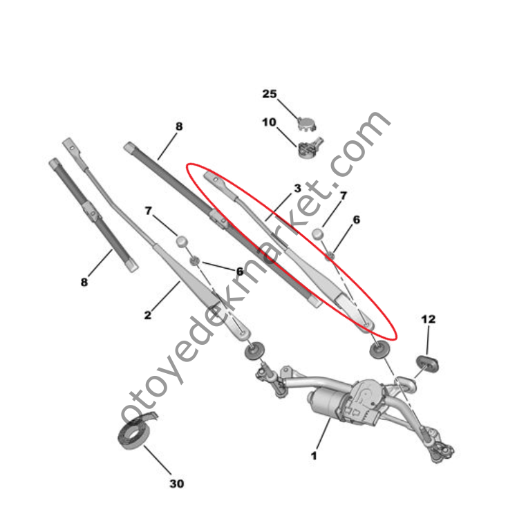 Citroen Crossland (2020-2024) Ön Cam Sol Silecek Kolu (Orjinal)