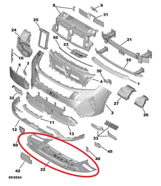 Peugeot 5008 (2024-2026) Ön Tampon Alt Koruyucu Plastik (Deflektör Bakaliti) (Orijinal)