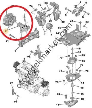 DS4 (2011-2016) 1.6 THP motorlar için Sağ Üst Motor Kulağı / Takozu (Orijinal)