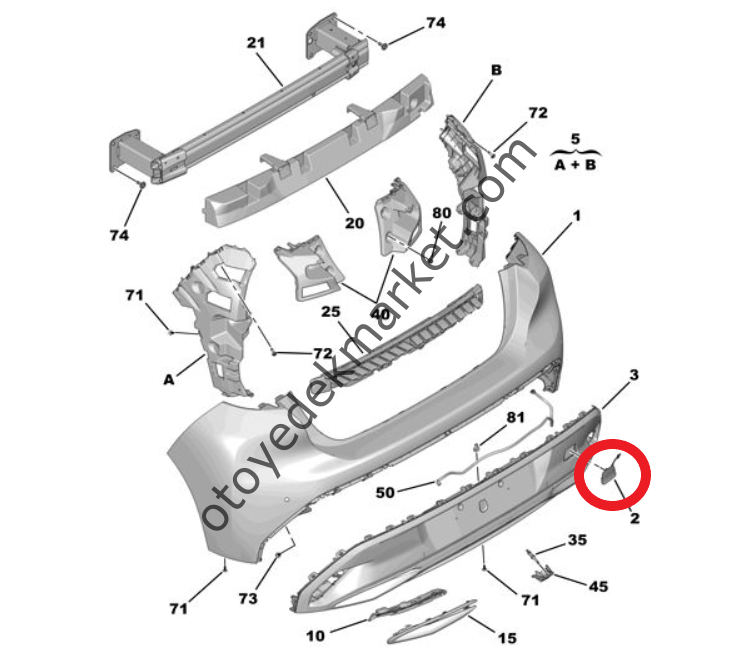 Peugeot 308 (2022-2025) Arka Tampon Çeki Demir Kapağı (Orijinal)