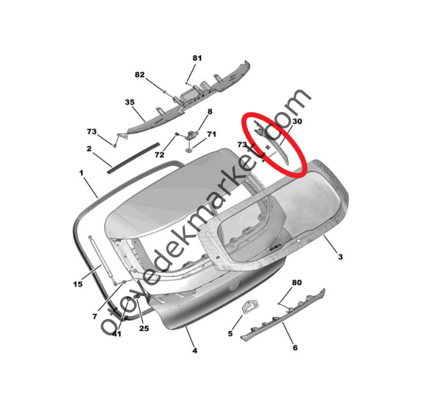 Peugeot 308 (2022-2023) Arka Bagaj Kapağı Sol Plastik Deflektör Çıtası (Orijinal)