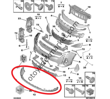 Peugeot 5008 (2021-2023) Ön Tampon Alt Bakalit Çıtası (Orijinal)