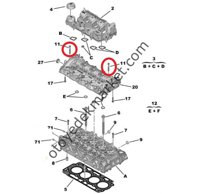 Citroen C4 (2021-2023) 1.5 BlueHdi Silindir Kapağı Pullu / Flanşlı Civatası (Orijinal)