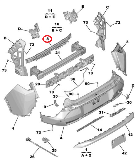 Peugeot 5008 (2024-2026) Arka Tampon Mesnedi (Orijinal)
