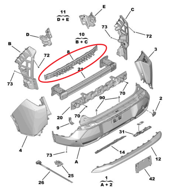 Peugeot 5008 (2024-2025) Arka Tampon Orta Bağlantı Mesnedi (Orijinal)