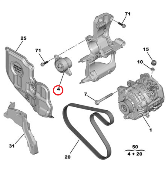 Peugeot 3008 (2024-2026) 1.2 Hybrid Alternatör Gergi Rulmanı (Orijinal)
