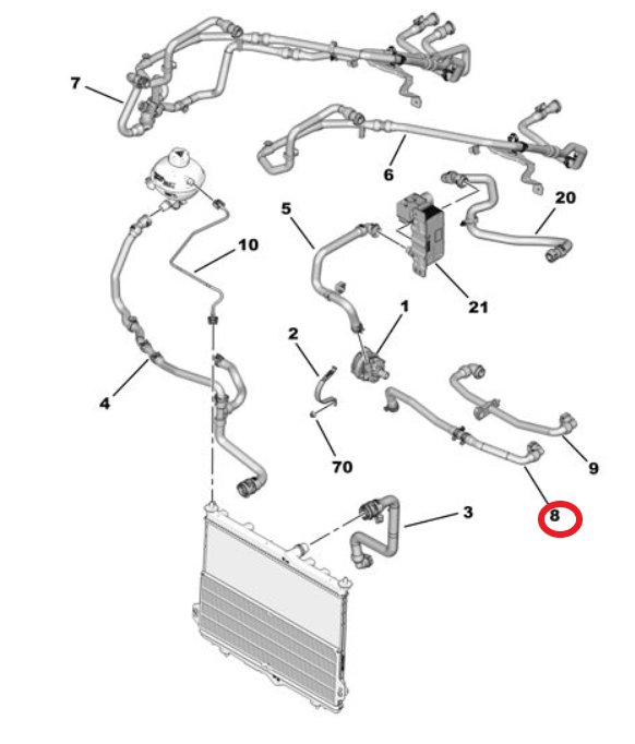 Citroen e-C3 (2024-2026) Soğutma Suyu Giriş Hortumu (Orijinal)