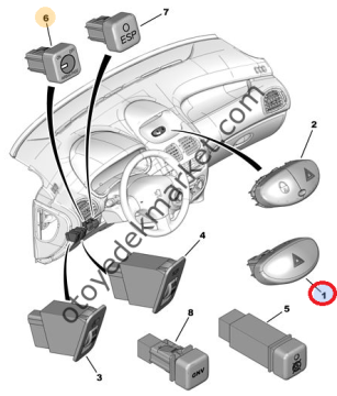 PEUGEOT 206 DÖRTLÜ FLAŞÖR DÜĞMESİ TEKLİ (ORJİNAL)