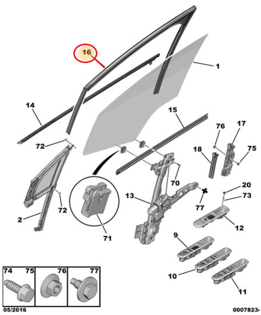 Peugeot 5008 (2009-2016) Sağ Ön Kapı Cam Oluğu (Orijinal)