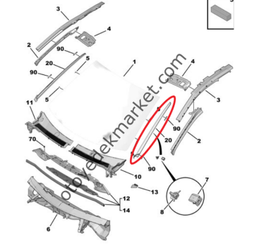 Peugeot 3008 (2016-2024) Ön Cam Sağ Yan Çıtası (Orijinal)