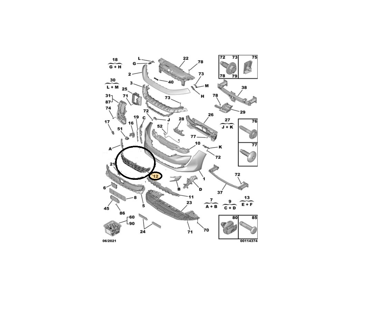 Peugeot 508 (2019-2023) Ön Tampon Izgara (Orijinal)