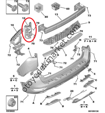 Peugeot 5008 (2017-2023) Arka Tampon Sağ Bağlantı Ayağı (Orijinal)