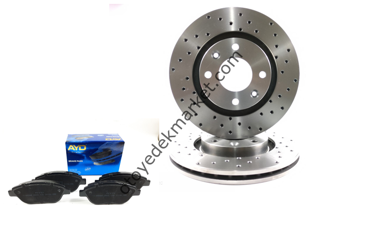 Peugeot 206 (2003-2009) Delikli Spor Ön Fren Disk ve Balata Seti (Ayd)