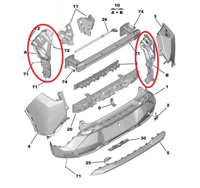 Peugeot 3008 (2024-2025) Arka Tampon Bağlantı Ayağı Takımı (Orijinal)