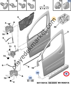 PEUGEOT PARTNER TEPEE (2009-2018) SOL ÖN KAPI ÇITASI (ORJİNAL)