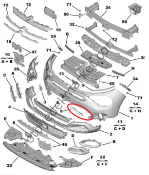 Citroen C4 (2021-2024) Ön Tampon Sol Lamba Çıtası (Orijinal)