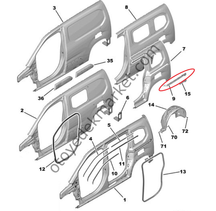 Citroen Berlingo (2018-2024) Sol Arka Çamurluk Çıtası (Orijinal)