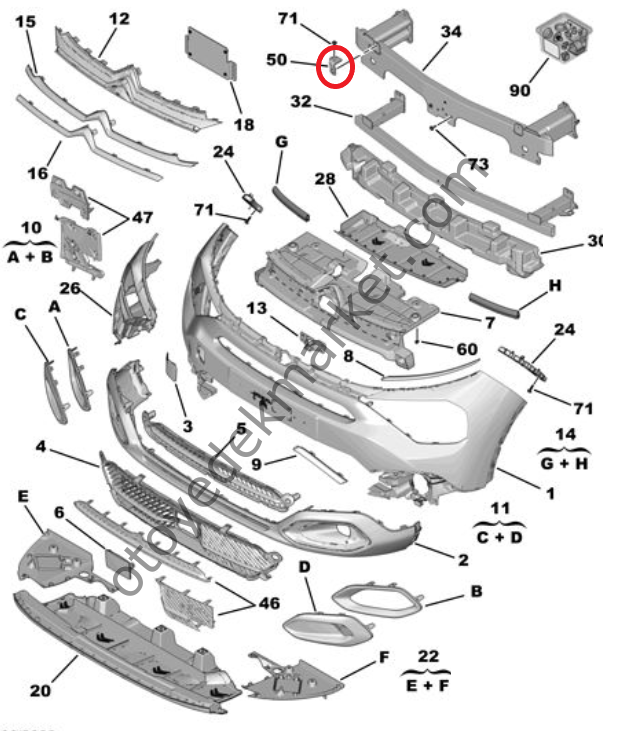 Citroen C4 (2021-2024) Ön Tampon Orta Dayanağı, Sağ (Orijinal)