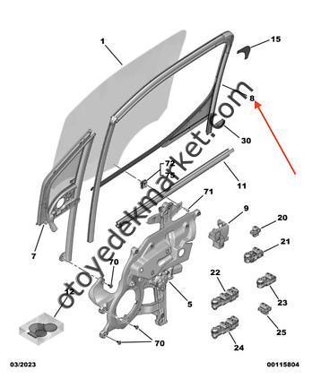 Citroen Berlingo (2018-2024) Sol Ön Kapı Cam Çerçeve Oluk Fitili (Orijinal)