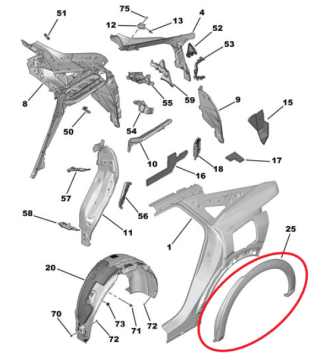 Peugeot 3008 (2024-2025) Sağ Arka Çamurluk Plastik Dodik Çıtası (Orijinal)