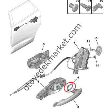 Citroen C5 Aircross (2019-2025) Sağ Arka Kapı Dış Açma Kolu Uç Plastiği (Orijinal)