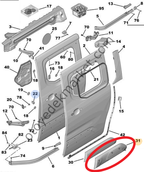 Citroen Berlingo (2018-2024) Sağ Sürgülü Kapı Koruma Plastiği (Orijinal)