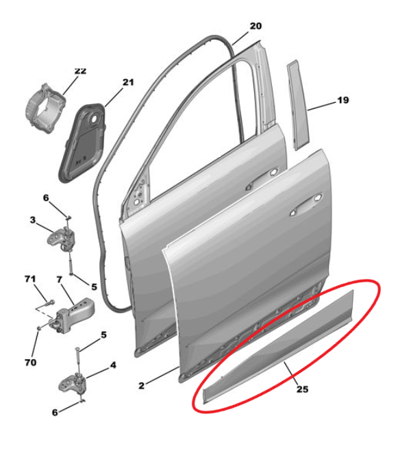 Peugeot 3008 (2024-2025) Sağ Ön Kapı Koruyucu Plastik Çıtası (Mat Siyah) (Orijinal)