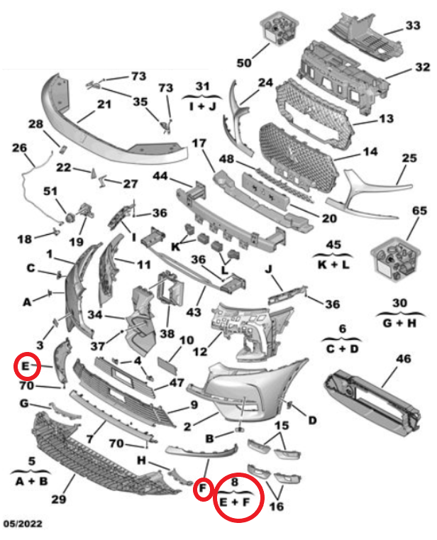 DS7 (2018-2022) Ön Tampon Alt Köşe Çıtaları (Orijinal)