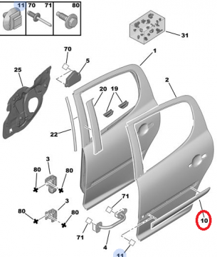 PEUGEOT 207 SAĞ ARKA KAPI ÇITASI (ORJINAL)