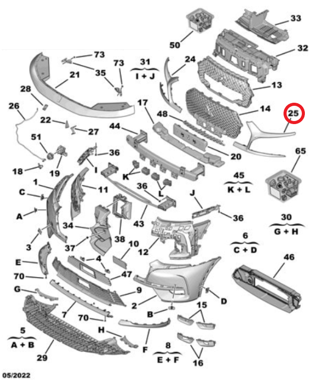 DS7 (2018-2022) Ön Tampon Sol Nikelajı (Orijinal)