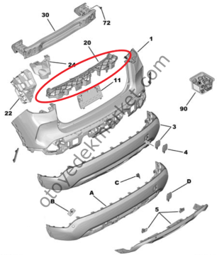 Citroen C4 (2021-2024) Arka Tampon Orta Mesnedi (Orijinal)