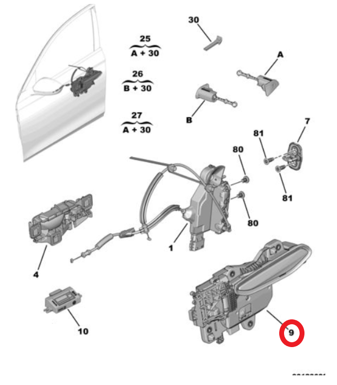 DS9 (2020-2025) Sağ Arka Kapı Açma Dış Kumandası (Orijinal)