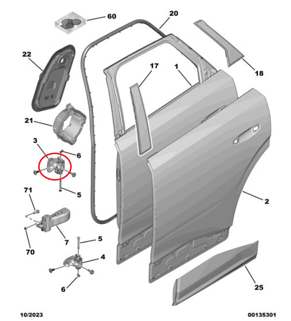 Peugeot 3008 (2024-2025) Sol Arka Kapı Üst Menteşesi (Orijinal)