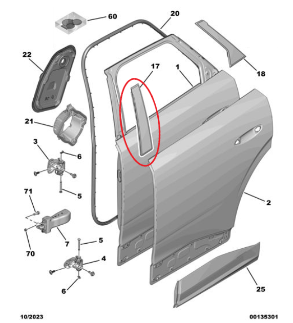 Peugeot 3008 (2024-2025) Sağ Arka Kapı Ön Direk Kaplama Bakaliti (Parlak Siyah) (Orijinal)