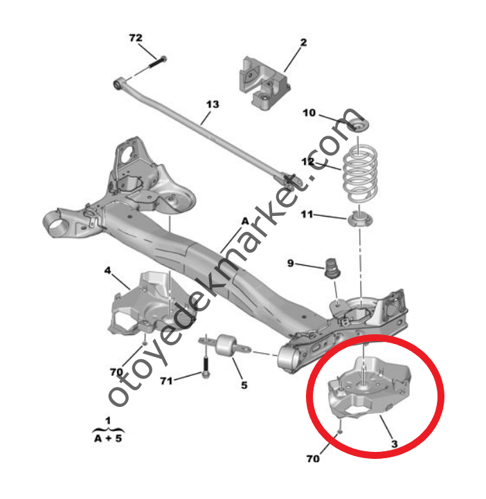 Peugeot 308 (2022-2023) Arka Dingil / Travers Sol Bakalit Plastik Muhafaza Kapağı (Orijinal)