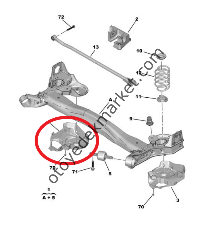 Peugeot 308 (2014-2021) Arka Dingil / Travers Sağ Bakalit Plastik Muhafaza Kapağı (Orijinal)