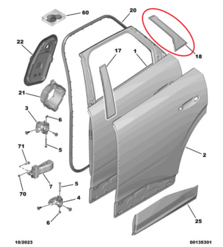 Peugeot 3008 (2024-2025) Sol Arka Kapı Arka Direk Kaplama Bakaliti (Parlak Siyah) (Orijinal)
