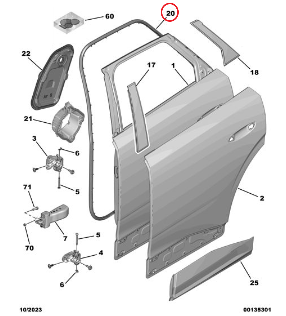 Peugeot 3008 (2024-2025) Sol Arka Kapı Fitili (Orijinal)