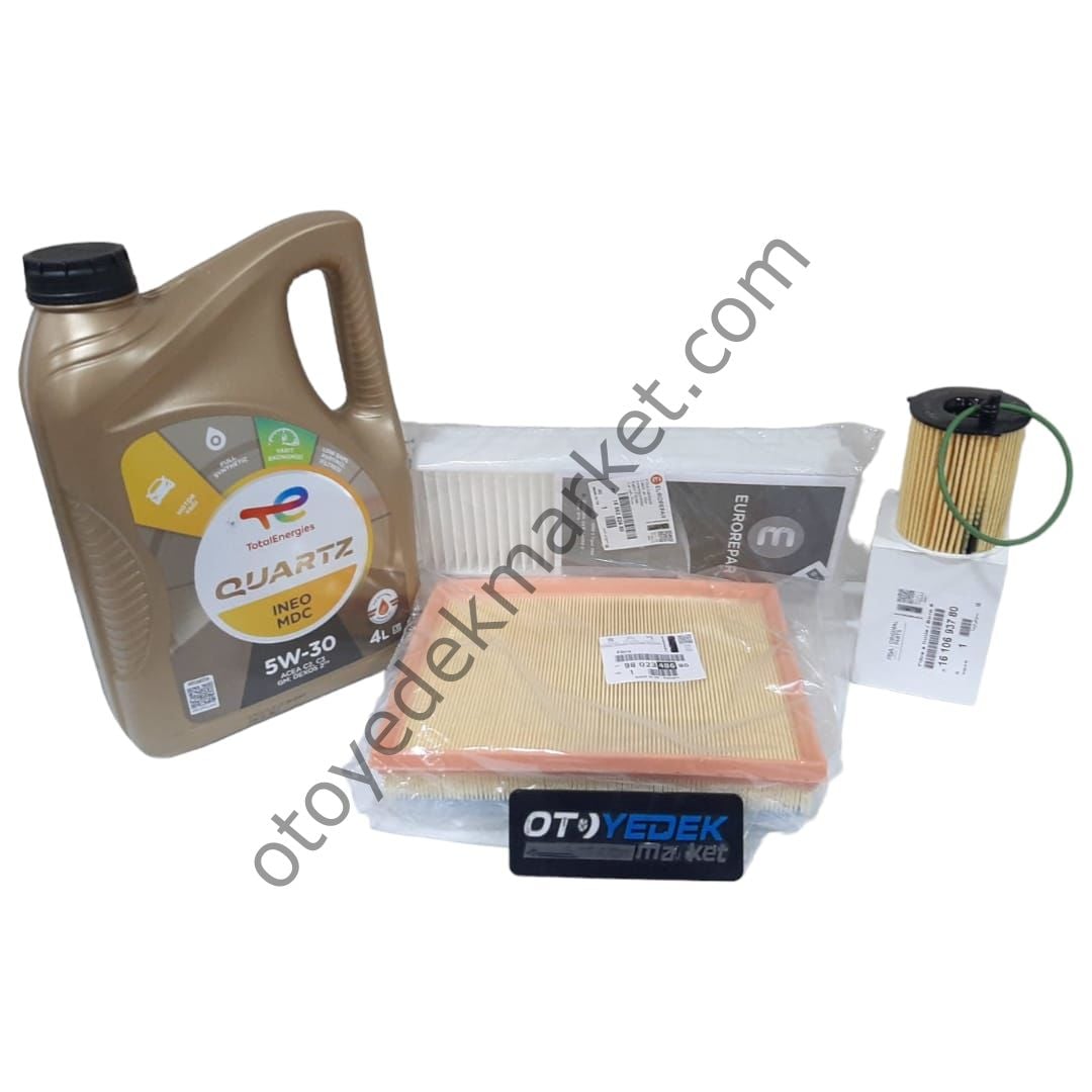 Peugeot 3008 (2016-2018) 1.6 Blue Hdi Filtre Bakım Seti Mazot Filtresiz Ve 5w30 Motor Yağ (Orijinal)