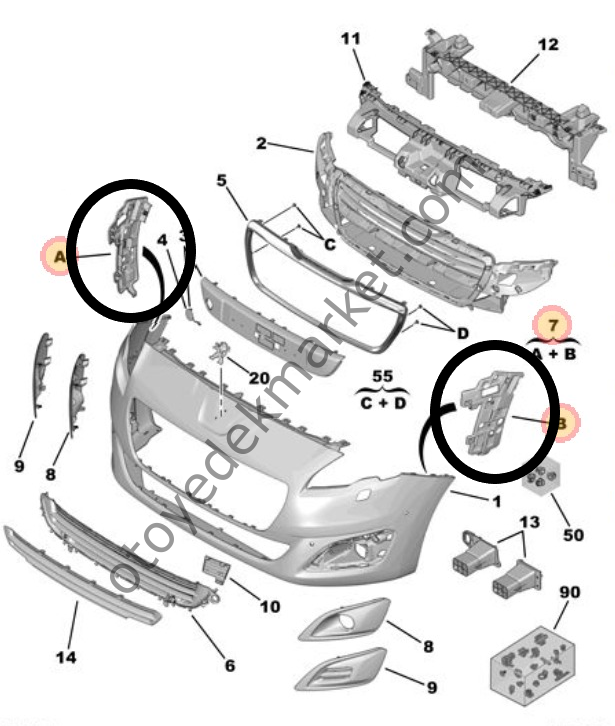 Peugeot 5008 (2014-2016) Ön Tampon Bağlantı Ayağı Takımı (Orijinal)