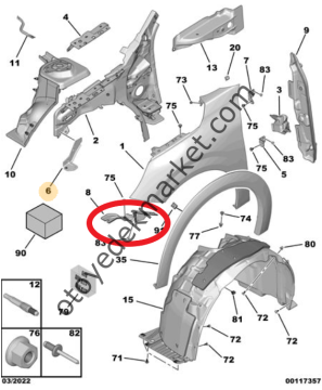 Peugeot 208 (2020-2023) Sol Ön Çamurluk Bağlantı Braket Ayağı (Orijinal)