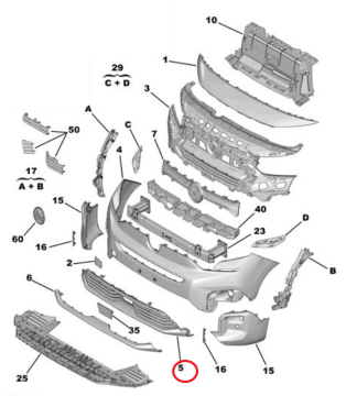 Citroen Berlingo (2024-2025) Ön Tampon Alt Izgarası (Orijinal)