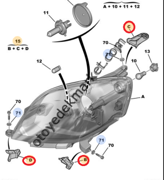 Citropen Nemo (2008-2017) Sol Ön Far Bağlantı Tamir Takımı (Orijinal)