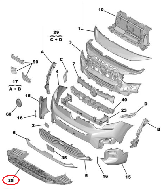 Citroen Berlingo (2024-2025) Ön Tampon Alt Plastiği (Deflektör) (Orijinal)