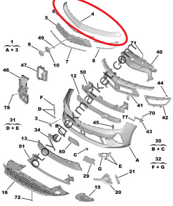 Opel Astra (2022-2024) Ön Tampon Üst Çıtası (Orijinal)