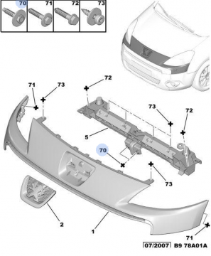 Peugeot Partner Tepee (2009-2019) Ön Panjur Üst Plastiği (Orijinal)