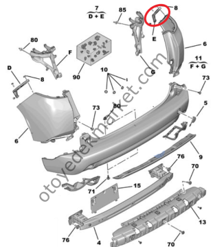 Peugeot 2008 (2013-2016) Arka Tampon Sağ Bağlantı Ayağı (İthal)